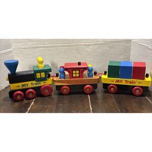 VTG 90s Montgomery Schoolhouse Inc My Train Wooden Train Set USA Made